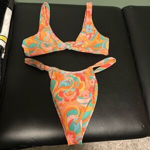 Skatie “Bobbi” Floral Swirl Bikini bottoms only in Teal, Orange, Yellow, Pink